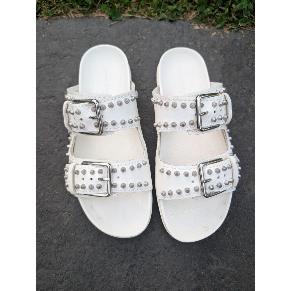 Kennel Schmenger Women's Studded Slides Sandals Sz 8 Natural Calf Milk Silver